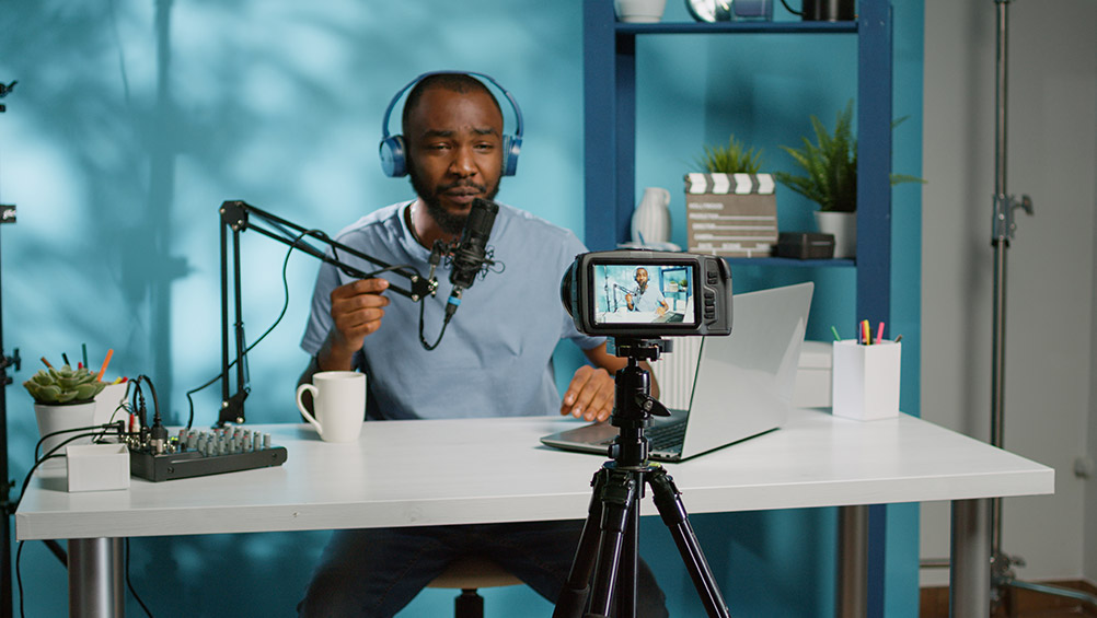 Influencer recording himself for a vlog