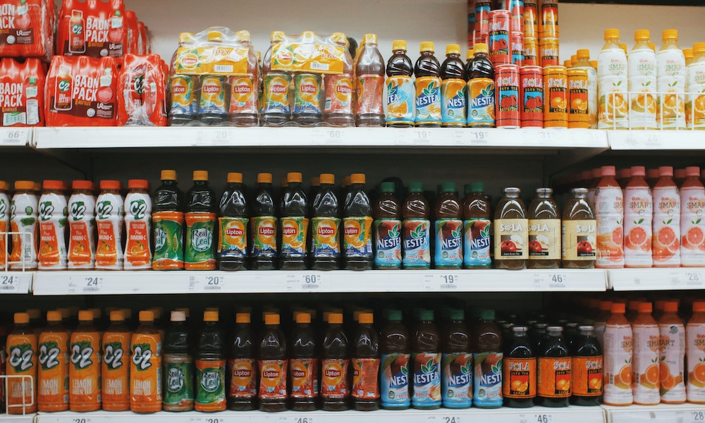 Supermarket shelf with drinks