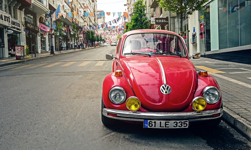 Vintage red car on a street